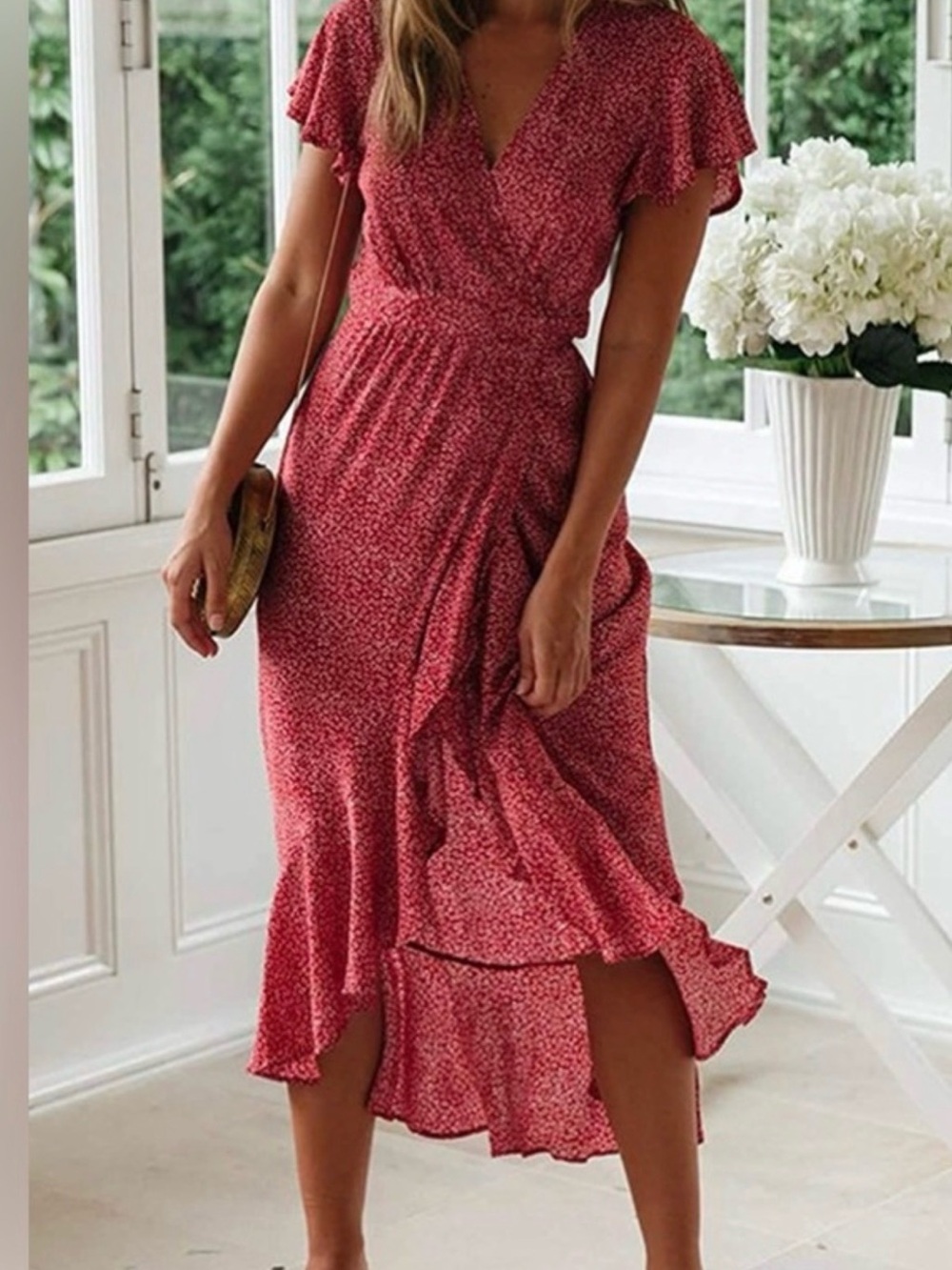 Zesica Women’s Red Floral Wrap Midi Dress